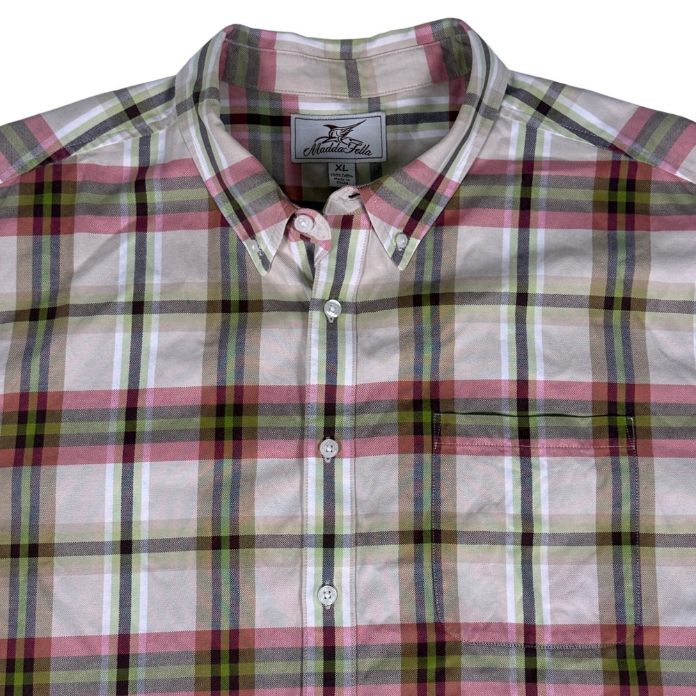 Madda Fella Mens XL Plaid Button Up Long Sleeve Shirt Cotton Blend
